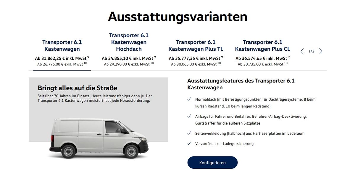 VW Transporter 6.1 Konfigurator