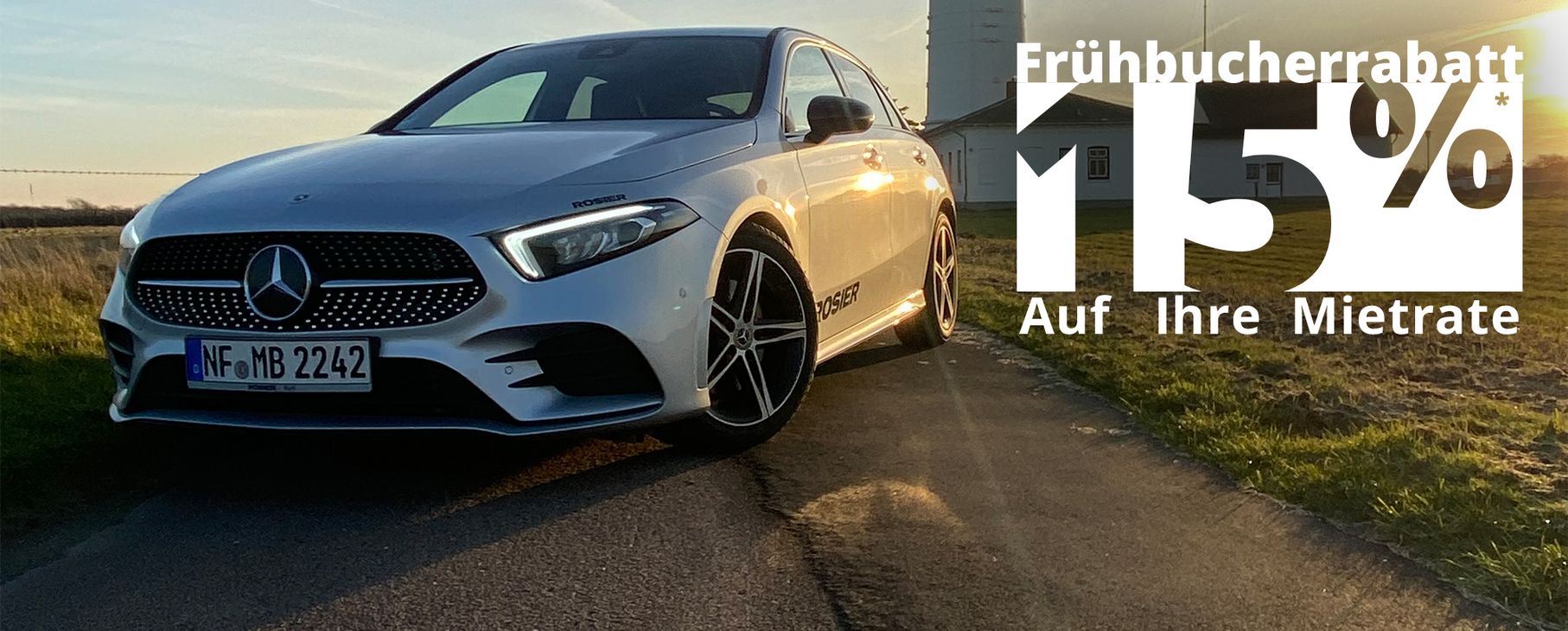 *Angebot gültig bis zum 30.09.23 bei einer Buchung bis zu acht Wochen vor dem Mietbeginn (letzter möglicher Buchungstag demnach 31.07.23). Das Angebot gilt nur an unserem Mietwagen-Standort Sylt. Zur Anwendung des Angebots geben Sie bei Ihrer Online-Buchung im Abschnitt "Wünsche & AGB" den Aktionscode FRUEHBUCHER15 ein.