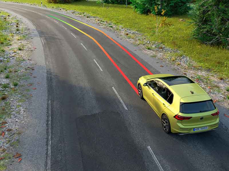 Darstellung des Volkswagen Lane-Assist; Das Bild zeigt eine Korrektur 