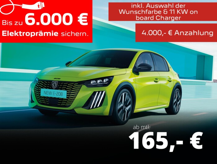 Der PEUGEOT e-208 BUSINESS mit 4.000 Euro Prämie*
